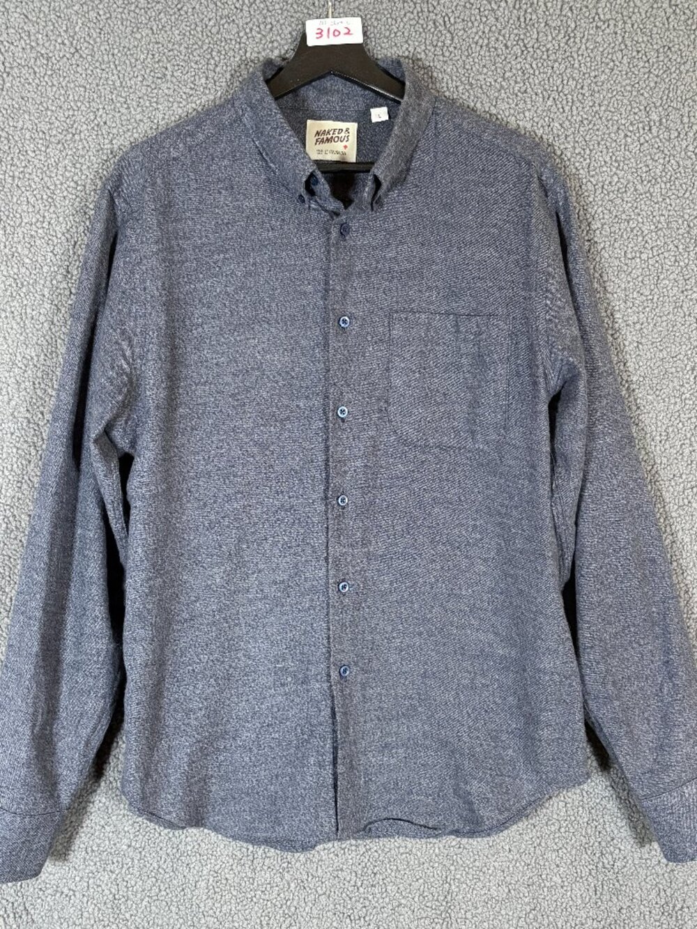 Naked & Famous Heavyweight Brushed Melange Button Down Easy Shirt - Men's Size L